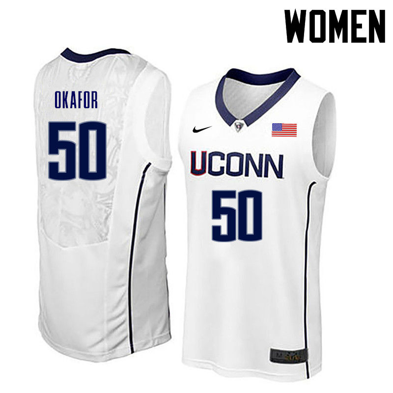 Women Uconn Huskies #50 Emeka Okafor College Basketball Jerseys-White - Click Image to Close